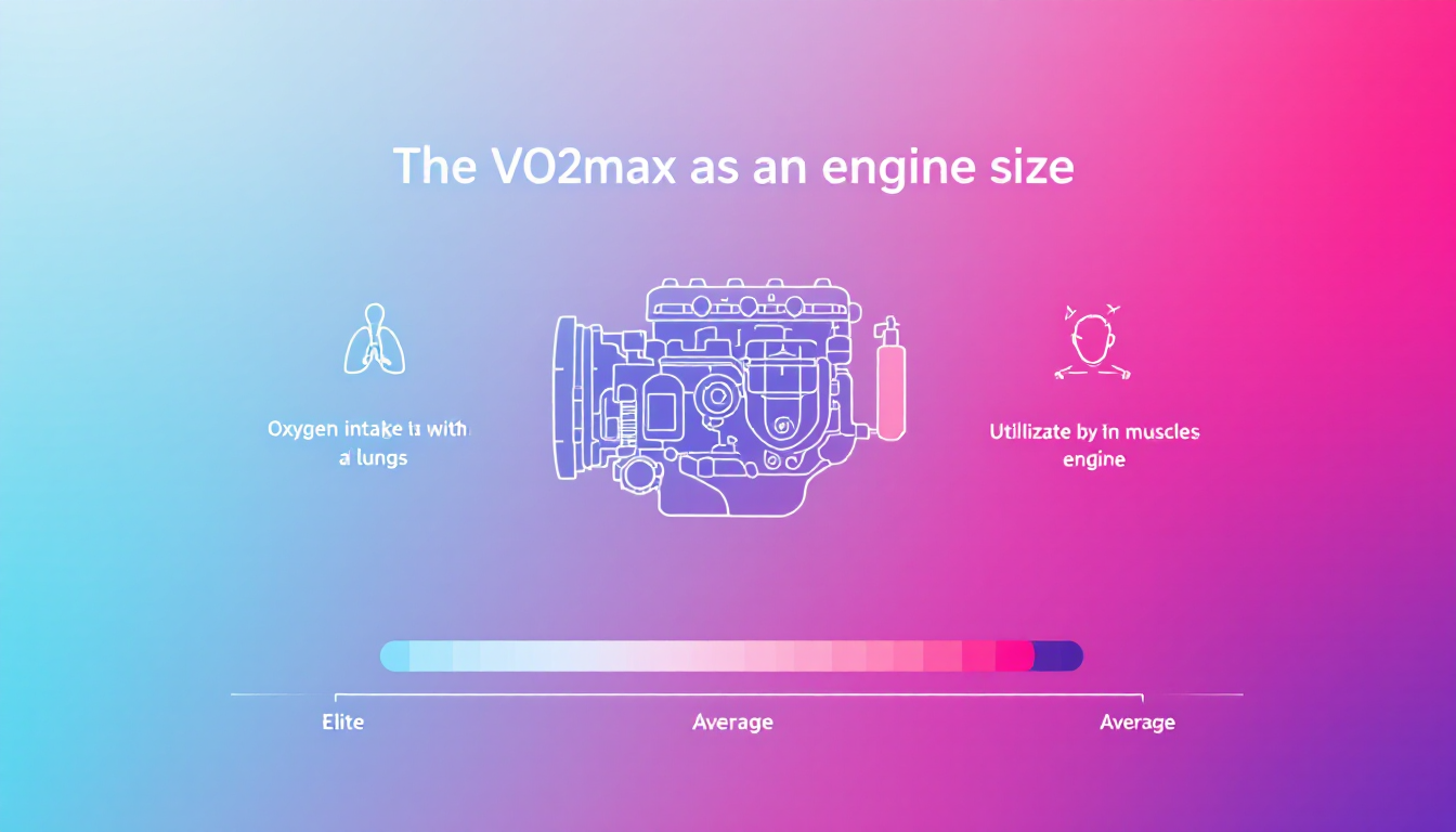 VO2max를 엔진 크기로 비유해 산소 섭취량과 활용도를 비교한 교육용 인포그래픽