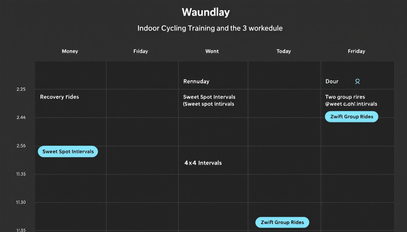 체계적이고 주간별로 계획된 실내 사이클 훈련 일정표를 시각화한 이미지