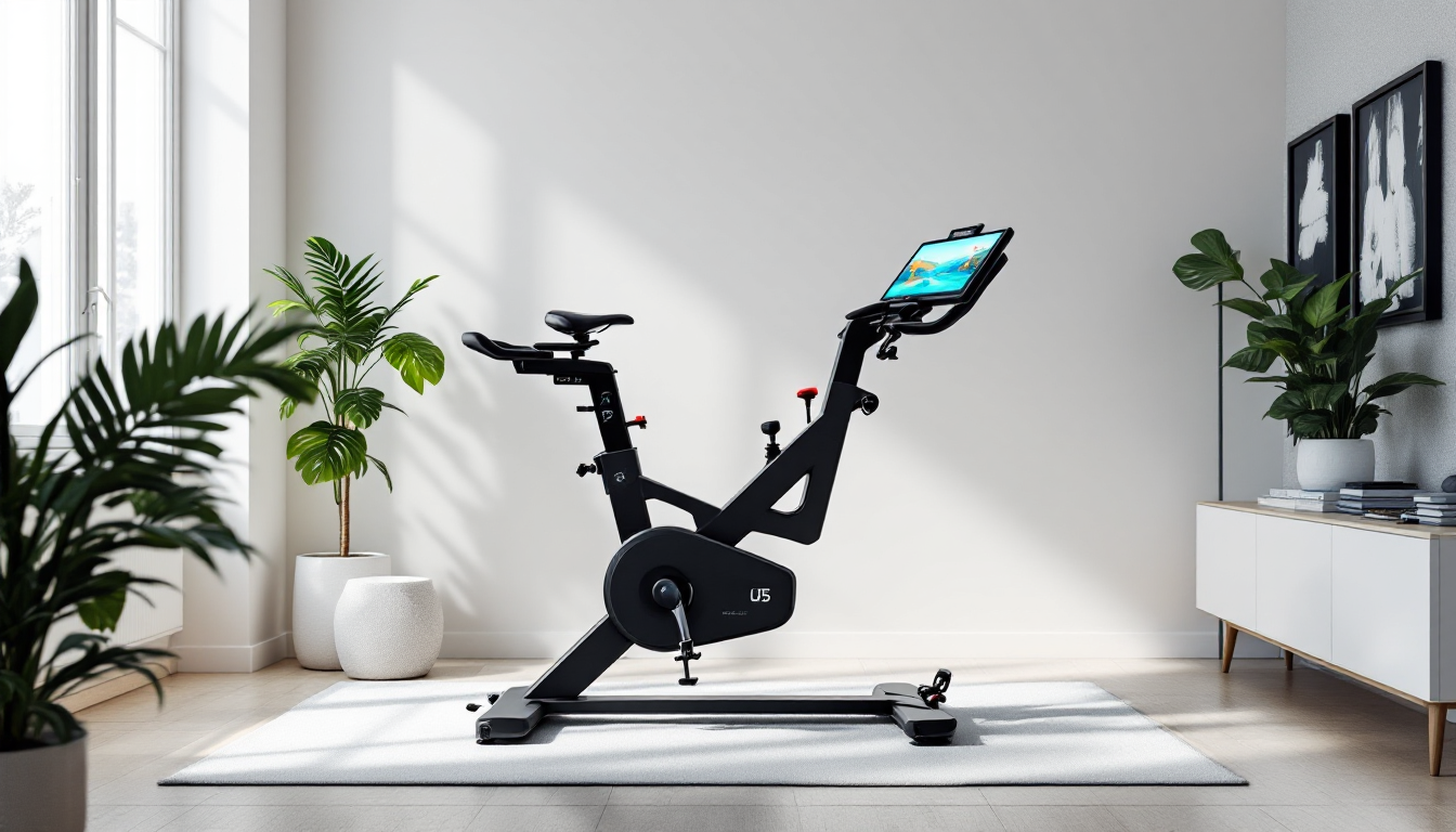 2025년 최신 스마트 실내 사이클 훈련 환경을 보여주는 고화질 실사 이미지